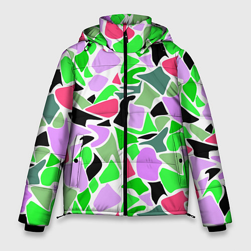 Мужская зимняя куртка Abstract pattern green pink spots / 3D-Светло-серый – фото 1