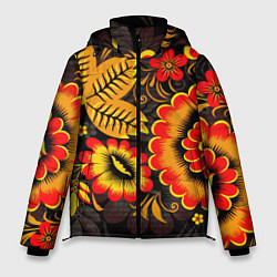 Куртка зимняя мужская Хохломская Роспись Цветы На Тёмном Фоне, цвет: 3D-светло-серый