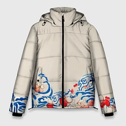 Куртка зимняя мужская Японский орнамент волн, цвет: 3D-красный