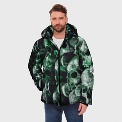 Куртка зимняя мужская Множество черепов во тьме - Зелёный, цвет: 3D-черный — фото 2