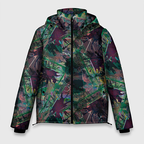 Мужская зимняя куртка Абстрактный гранжевый принт с кляксами и штрихами / 3D-Черный – фото 1