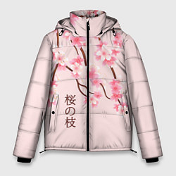 Куртка зимняя мужская Ветка Нежной Сакуры, цвет: 3D-черный
