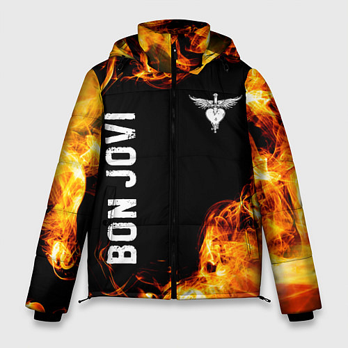 Мужская зимняя куртка Bon Jovi и Пылающий Огонь / 3D-Черный – фото 1