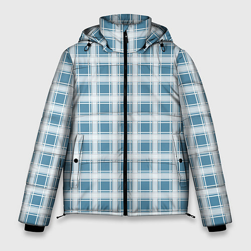 Мужская зимняя куртка Бело-голубой клетчатый узор / 3D-Черный – фото 1
