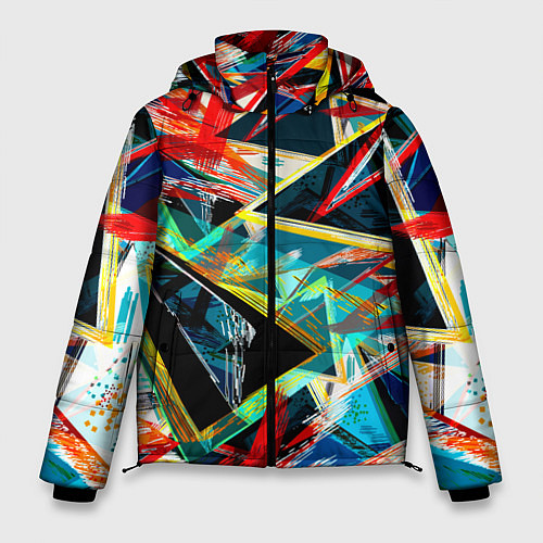 Мужская зимняя куртка Яркий абстрактный узор с неоновыми штрихами / 3D-Черный – фото 1