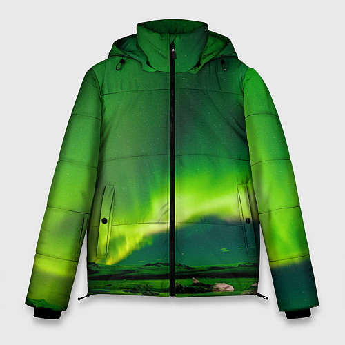 Мужская зимняя куртка Абстрактное полярное сияние - Зелёный / 3D-Черный – фото 1