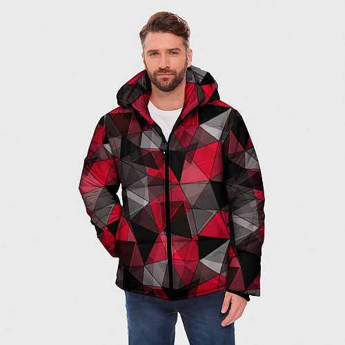 Мужская зимняя куртка Красно-серый геометрический / 3D-Светло-серый – фото 3