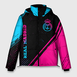 Куртка зимняя мужская Real Madrid - neon gradient: символ и надпись верт, цвет: 3D-черный