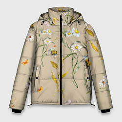 Куртка зимняя мужская Нарисованные Цветы Ромашки и Пчёлы, цвет: 3D-красный