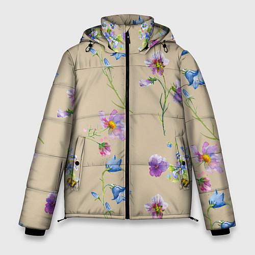 Мужская зимняя куртка Нарисованные Цветы Колокольчики и Пчёлы / 3D-Красный – фото 1