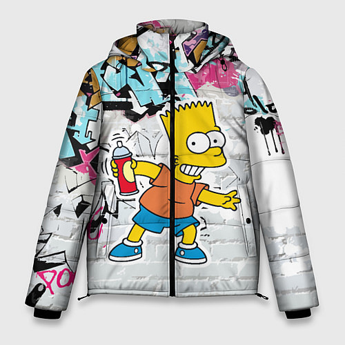 Мужская зимняя куртка Барт Симпсон на фоне стены с граффити / 3D-Черный – фото 1