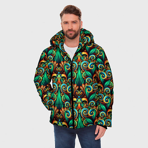 Мужская зимняя куртка Объемные яркие узоры / 3D-Светло-серый – фото 3