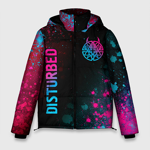 Мужская зимняя куртка Disturbed - neon gradient: символ и надпись вертик / 3D-Черный – фото 1