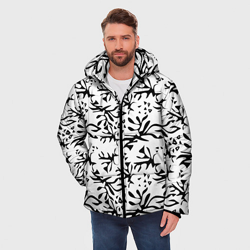 Мужская зимняя куртка Черно белый абстрактный модный узор / 3D-Светло-серый – фото 3