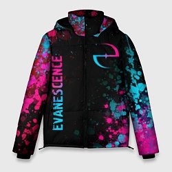 Мужская зимняя куртка Evanescence - neon gradient: символ и надпись верт