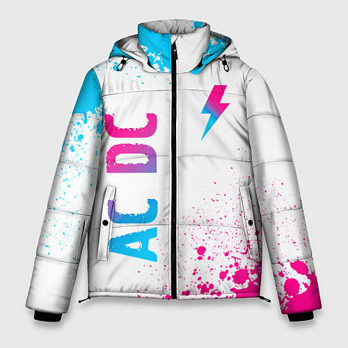 Мужская зимняя куртка AC DC neon gradient style: символ и надпись вертик / 3D-Черный – фото 1