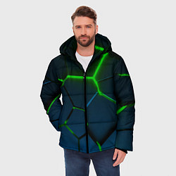 Куртка зимняя мужская Разлом зеленых неоновых плит - геометрия, цвет: 3D-светло-серый — фото 2