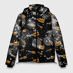 Куртка зимняя мужская Надписи Porn Hub - снежинки, цвет: 3D-черный