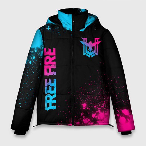 Мужская зимняя куртка Free Fire - neon gradient: символ и надпись вертик / 3D-Черный – фото 1