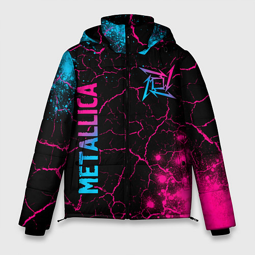 Мужская зимняя куртка Metallica - neon gradient: символ и надпись вертик / 3D-Черный – фото 1