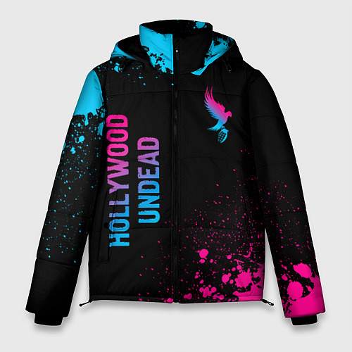 Мужская зимняя куртка Hollywood Undead - neon gradient: символ и надпись / 3D-Черный – фото 1