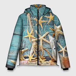 Куртка зимняя мужская Натюрморт из сети, морских звёзд и ракушек - лето, цвет: 3D-красный