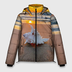 Куртка зимняя мужская Ракушка на песочном берегу тихого океана, цвет: 3D-красный