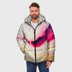 Куртка зимняя мужская Золотые и розовые мраморные узоры, цвет: 3D-черный — фото 2