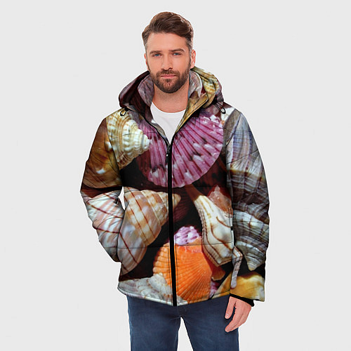 Мужская зимняя куртка Композиция из океанских ракушек / 3D-Светло-серый – фото 3