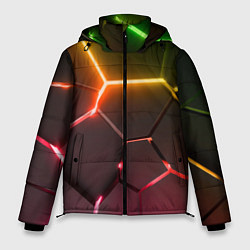Куртка зимняя мужская Неоновые радужные плиты, цвет: 3D-черный
