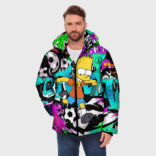 Мужская зимняя куртка Барт Симпсон - центр-форвард на фоне граффити / 3D-Светло-серый – фото 3