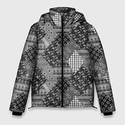 Куртка зимняя мужская Black and White Ethnic Patchwork Pattern, цвет: 3D-черный
