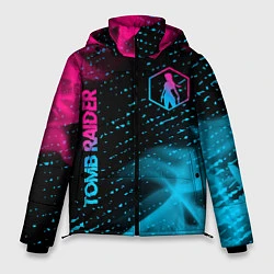 Куртка зимняя мужская Tomb Raider - neon gradient: надпись, символ, цвет: 3D-черный