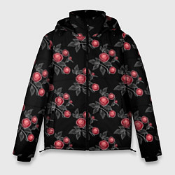 Куртка зимняя мужская Акварельные розы на черном, цвет: 3D-черный