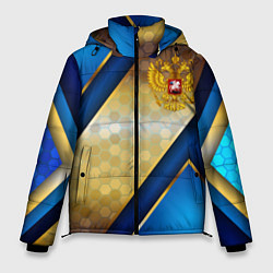 Мужская зимняя куртка Золотой герб России на синем объемном фоне
