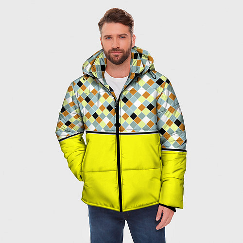 Мужская зимняя куртка Желтый неоновый комбинированный узор / 3D-Светло-серый – фото 3
