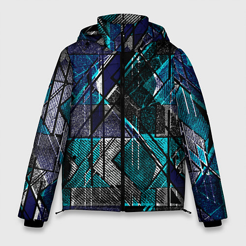 Мужская зимняя куртка Сине - черная гранжевая абстракция / 3D-Черный – фото 1