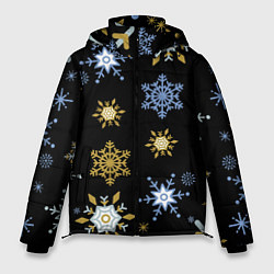 Куртка зимняя мужская Новый год снежинки на чёрном фоне, цвет: 3D-черный