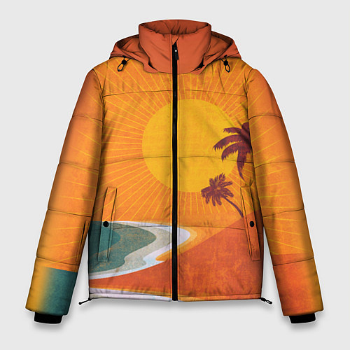 Мужская зимняя куртка Закат на побережье минимализм / 3D-Черный – фото 1