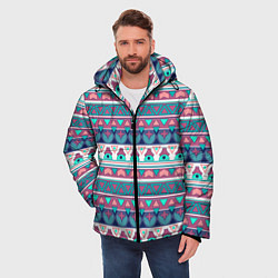 Куртка зимняя мужская Этнический орнамент терракотово-серый полосатый, цвет: 3D-светло-серый — фото 2