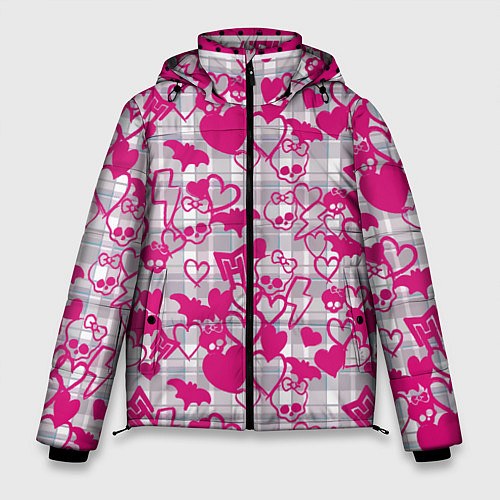Мужская зимняя куртка Розовые черепа паттерн / 3D-Черный – фото 1