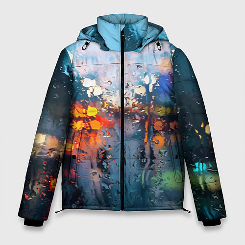 Мужская зимняя куртка Город через дождевое стекло / 3D-Черный – фото 1