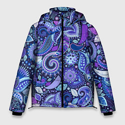 Куртка зимняя мужская Фиолетовые цветы узор, цвет: 3D-черный