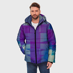 Куртка зимняя мужская Геометрические объёмные фиолетовые кубы, цвет: 3D-светло-серый — фото 2