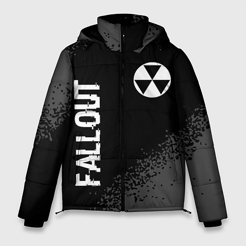 Мужская зимняя куртка Fallout glitch на темном фоне: надпись, символ / 3D-Черный – фото 1