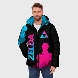 Куртка зимняя мужская Zelda - neon gradient: надпись, символ, цвет: 3D-черный — фото 2