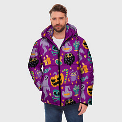 Куртка зимняя мужская Happy Halloween - holiday pattern, цвет: 3D-черный — фото 2