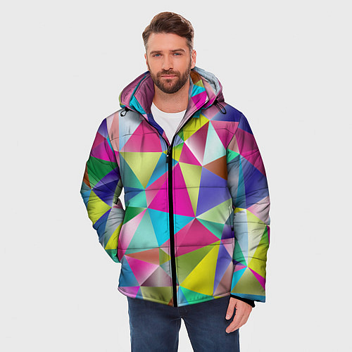 Мужская зимняя куртка Радужные трехмерные треугольники / 3D-Светло-серый – фото 3