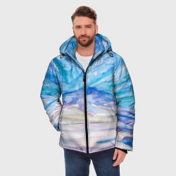 Куртка зимняя мужская Заснеженный пейзаж акварель, цвет: 3D-черный — фото 2