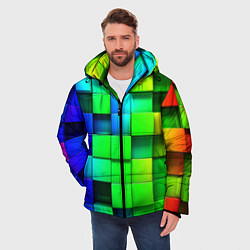Куртка зимняя мужская Цветные неоновые кубы, цвет: 3D-красный — фото 2